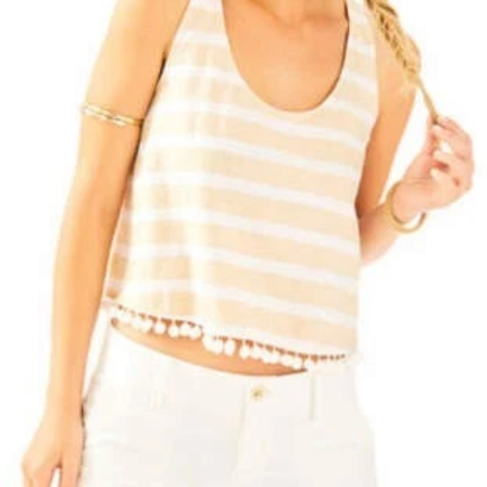 Lilly Pulitzer Tank with Pom Pom Trim Heathered Sand Bar Sandy Size XXS - Picture 5 of 5